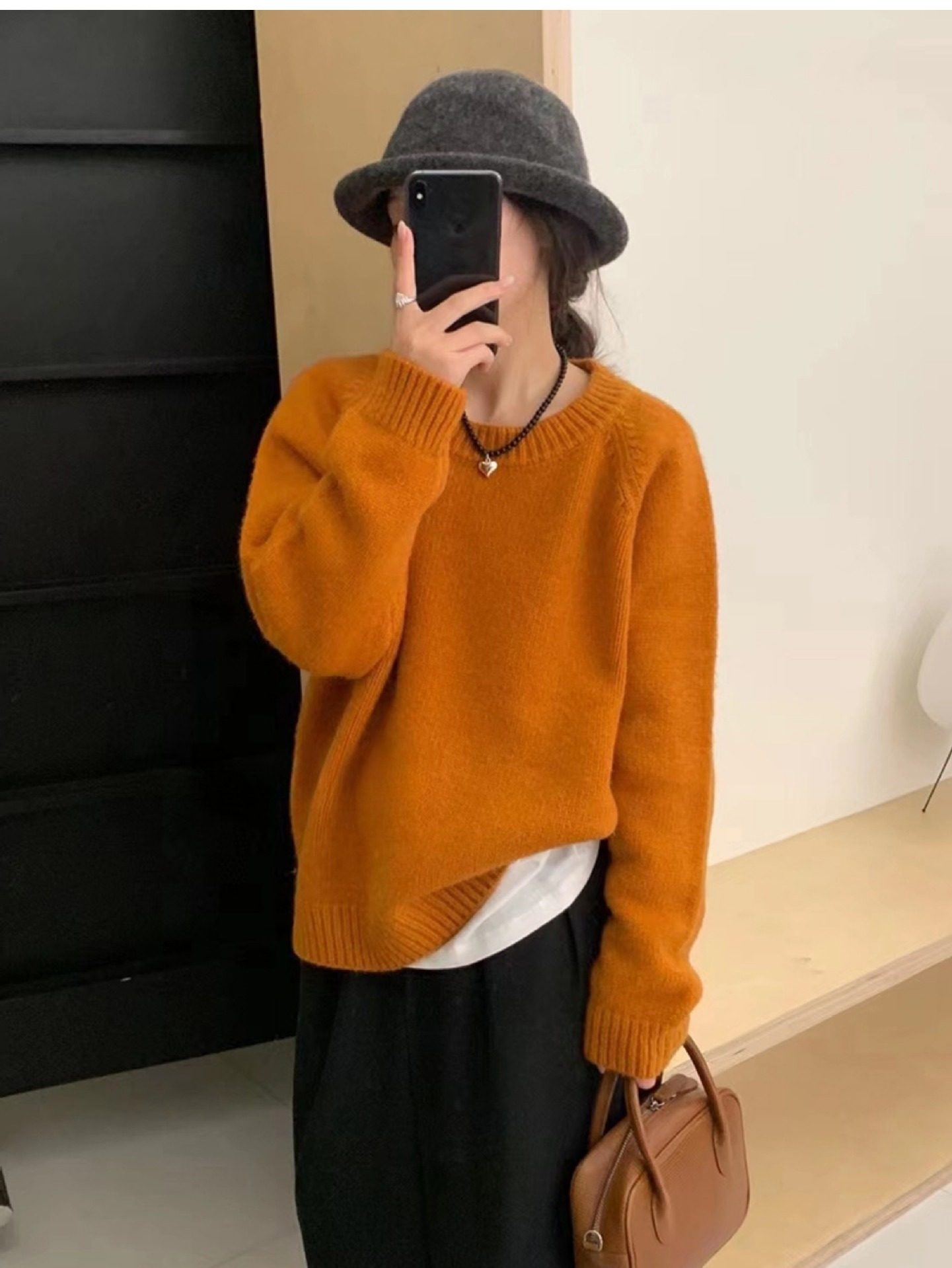 秋冬季圆领皮标糖果色套头毛衣女韩系别致内搭宽松显瘦针织衫上衣