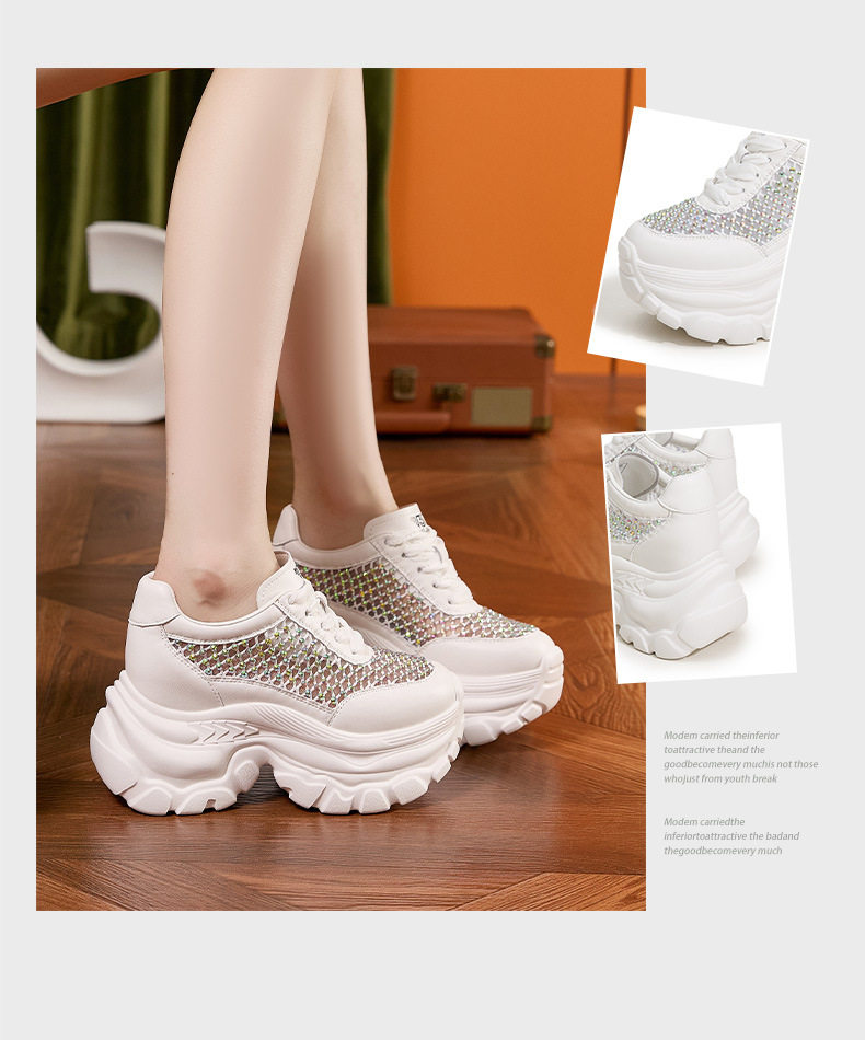 Giày sandal cao gót nữ đính đá rhinestone, mũi tròn, gót xuồng siêu cao 8 cm, đế bọt biển thoáng khí — Bạc, Trắng chi tiết 2