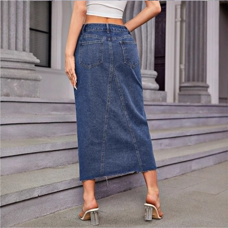 Denim Skirt High Split Casual Style Comfortable Fit Perfect for Summer Outings Wholesale Available