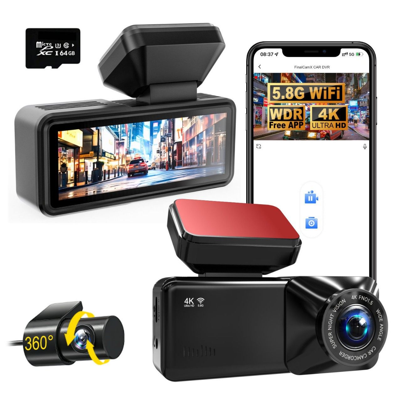 25 New Models of Temu Cross-Border Dual-Recording Dash Cams with Front 4K and Rear 2160P, 170-Degree High-Definition Night Vision, and 5g Wifi