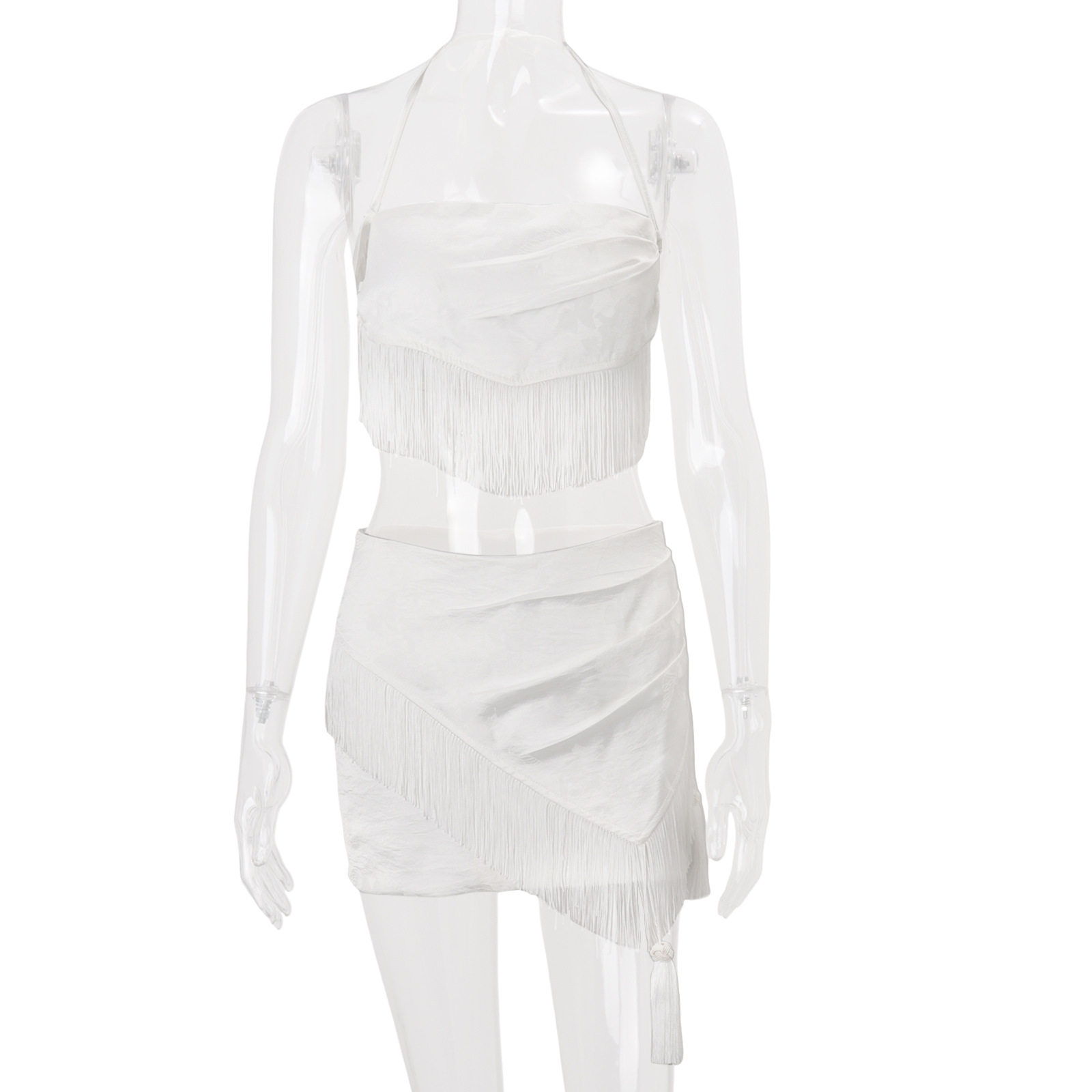 French Style Womens Summer Set Halter Neck Tassel Top Bodycon Skirt Elegant Occasion Wear Wholesale Available