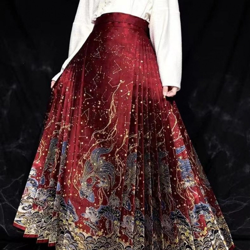 New Chinese-Style Ming Dynasty Hanfu Women's Gold-Woven Floral Horse-Face Skirt, National Style Daily Commuting Petite Half Skirt