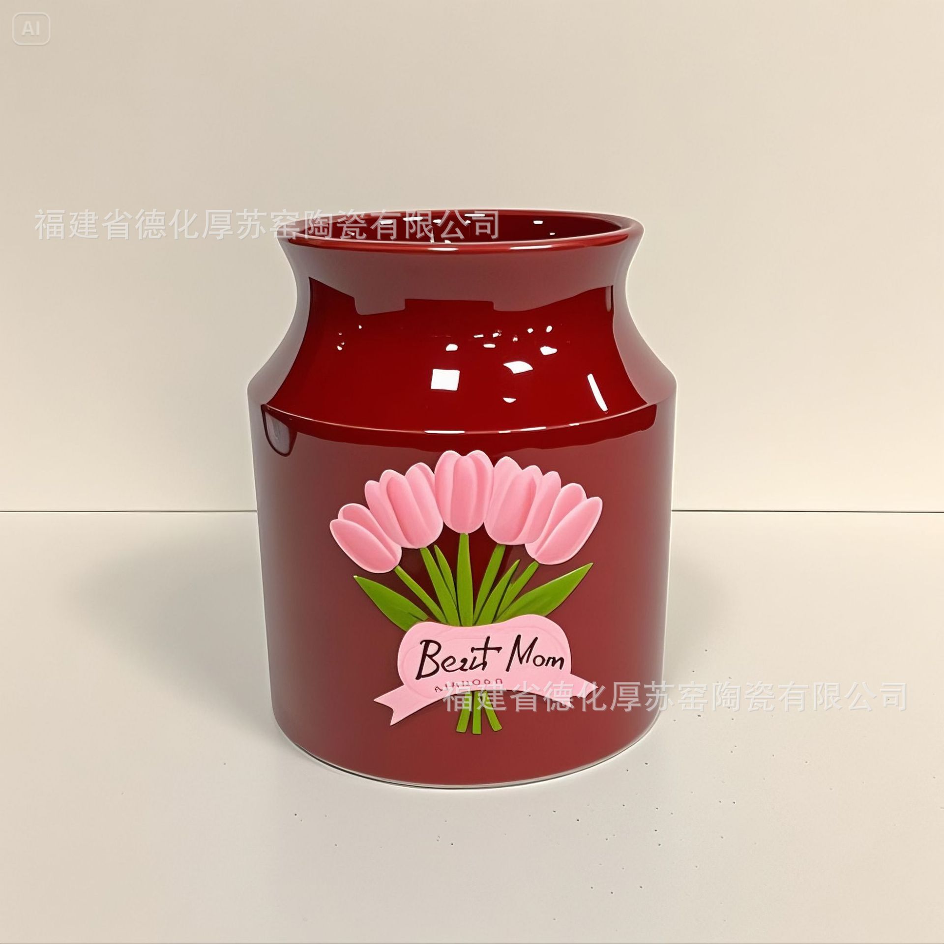 Customized Burgundy Ceramic Spatula Storage Jar Export Export Mother's Day Tulip Pattern Chopstick Barrel Shovel Holder