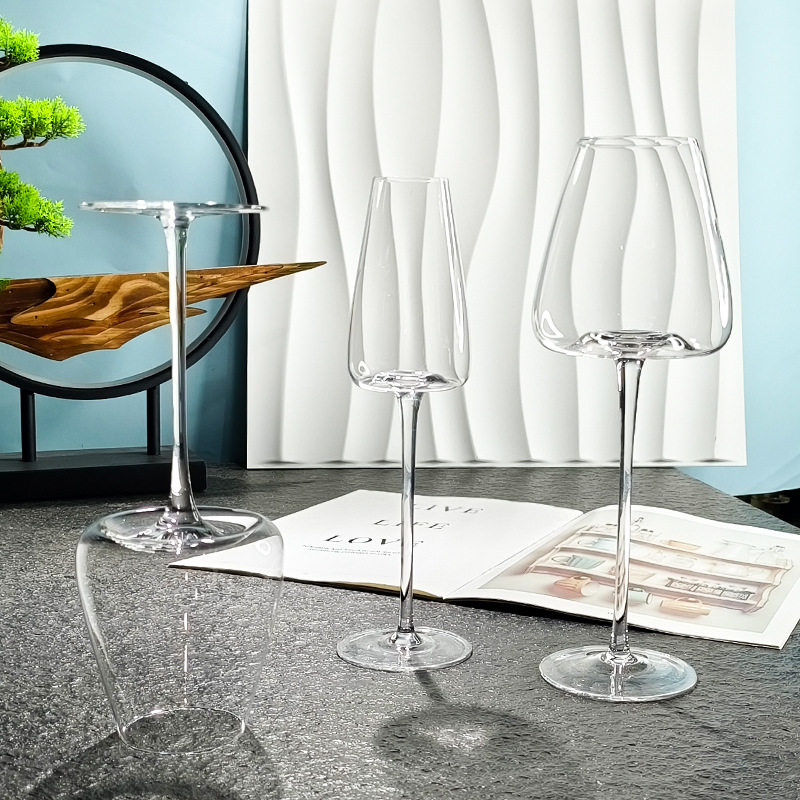 Red Wine Glass Transparent Burgundy Lead-Free Crystal Glass Big Belly Goblet Bordeaux Glass Concave Bottom Wine Glass