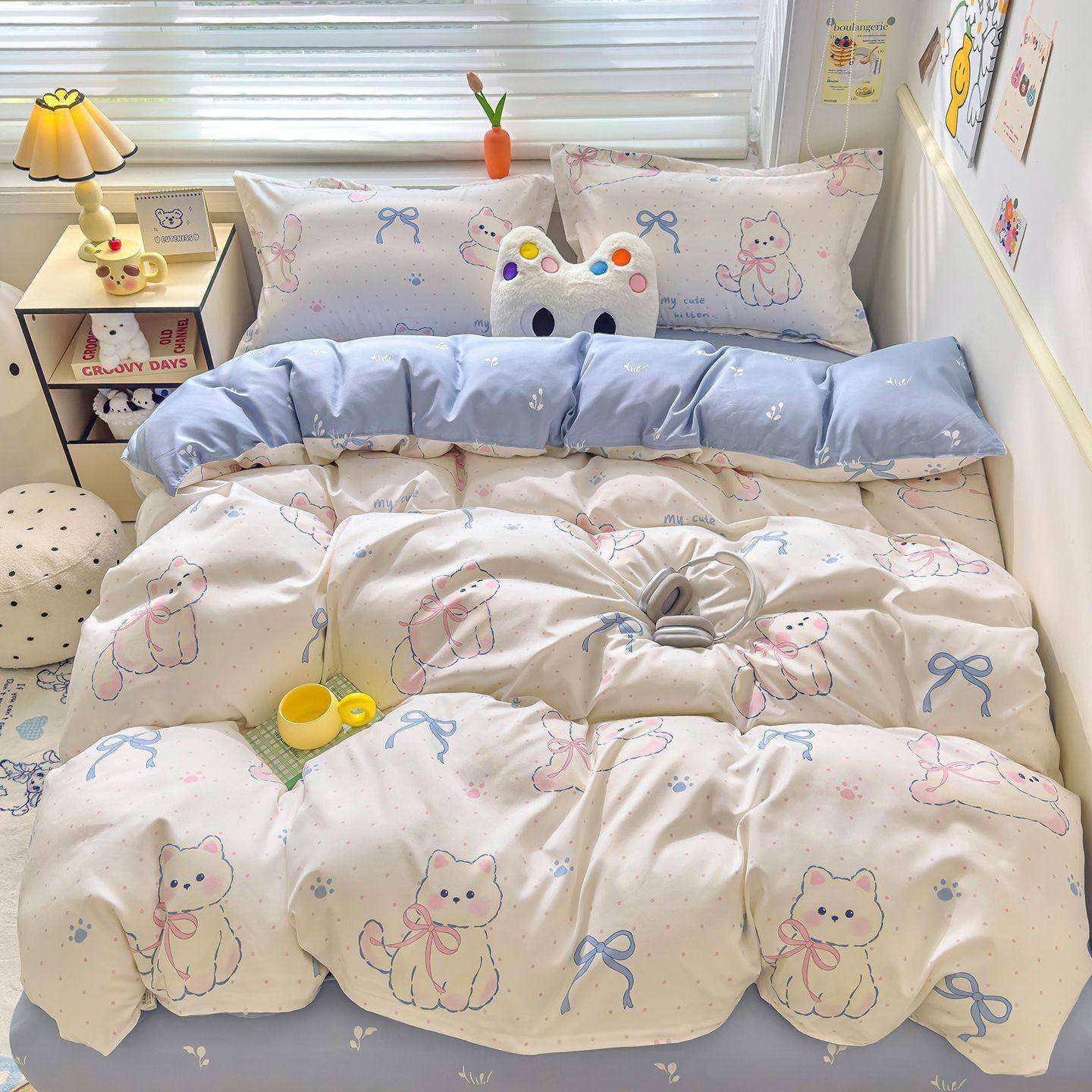 Class a Thickeneded Pure Brushed Soft Four-Piece Bed Quilt Cover Twill Cartoon Student Dormitory Bed Bed Sheets Three-Piece Set