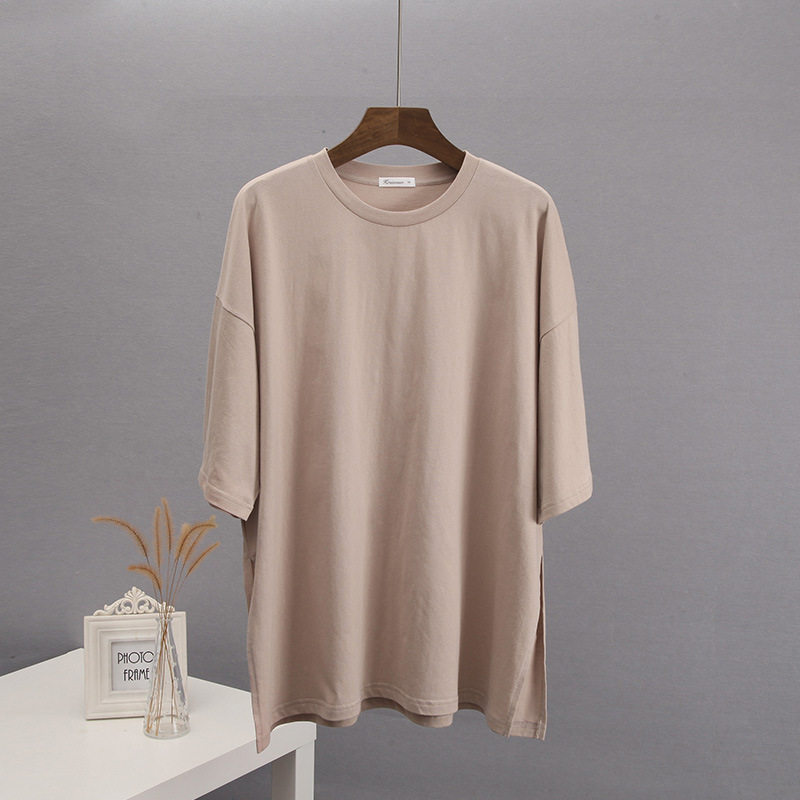 Womens Loose Fit Cotton Short Sleeve T Shirt Comfortable Round Neck Solid Color Summer Style Wholesale Available