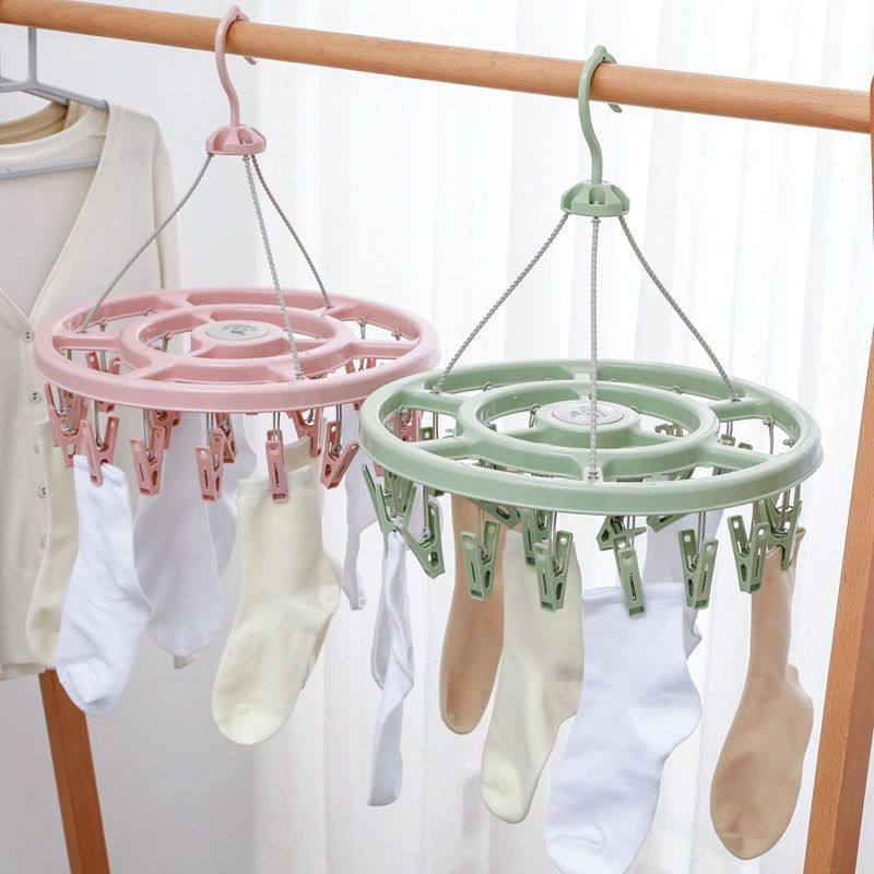 Socks hanger multi-clip round household underwear baby student travel clothes hanger Windproof Folding clothes hanger