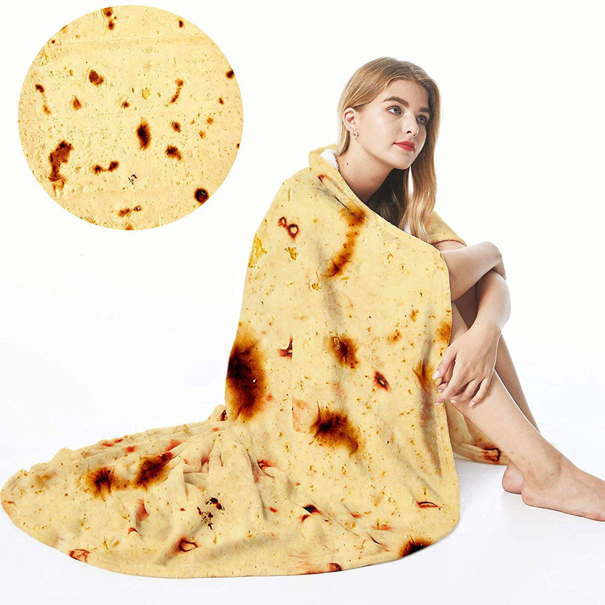 Creative round Mexican pancake hand-held pancake pancake pancake pizza office lunch break nap flannel blanket