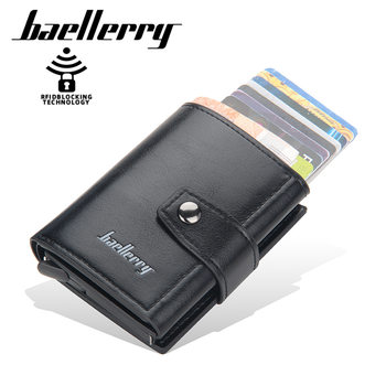 Baellerry New Men's Card Holder European and American Rfid Aluminum Box Card Multi-Card Slot Anti-Magnetic Buckle Card Holder Wallet