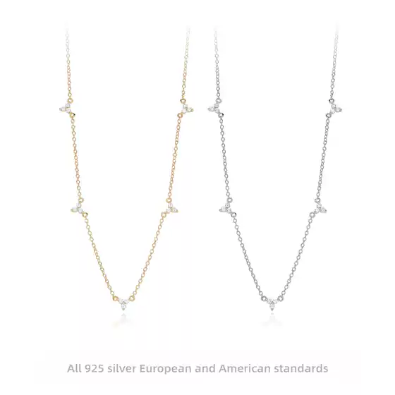 Europe and the United States cross-border new S925 sterling silver necklace fashion clover jewelry simple micro inlay three zircon jewelry women