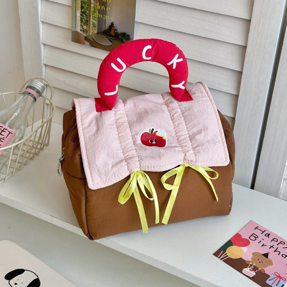 Dopamine lucky2025 กระเป๋าเดินทางแบบพกพาความจุขนาดใหญ่น่ารักการ์ตูนพาร์ทิชันถุงเก็บแต่งหน้า