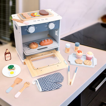 Children's Early Education Educational Artificial Play House Microwave Oven Bread Baking Dessert Set Kitchen Wooden Toys