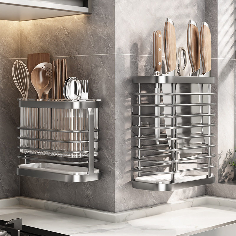 Simple Non-Punch Wall-Mounted Storage Rack Household Kitchen Chopsticks Storage Rack Wall-Mounted Countertop Dual-Use Shelf