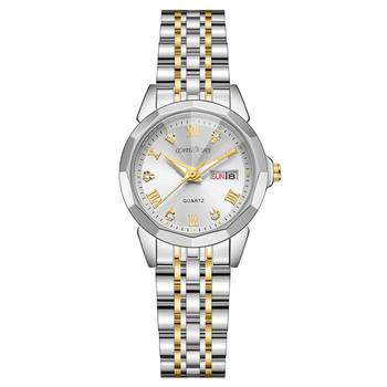 Trendy and Elegant Light Luxury Stainless Steel Women's Quartz Watch with Large Dial and Dual Calendar Display, Waterproof