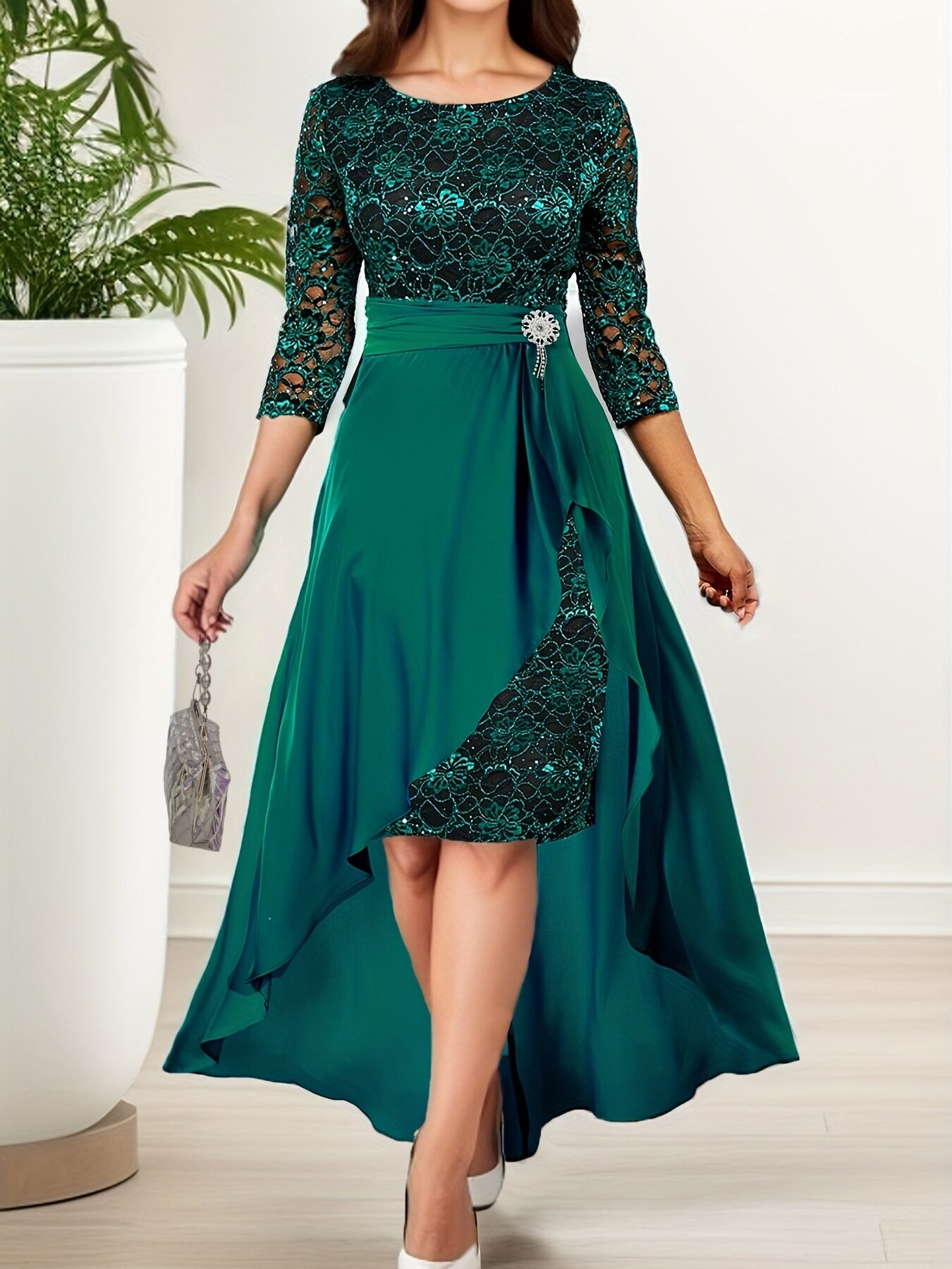 Lace Detachable Chiffon Dress Irregular Hem Elegant Design Spring Summer Perfect for Bridesmaids Wholesale Available