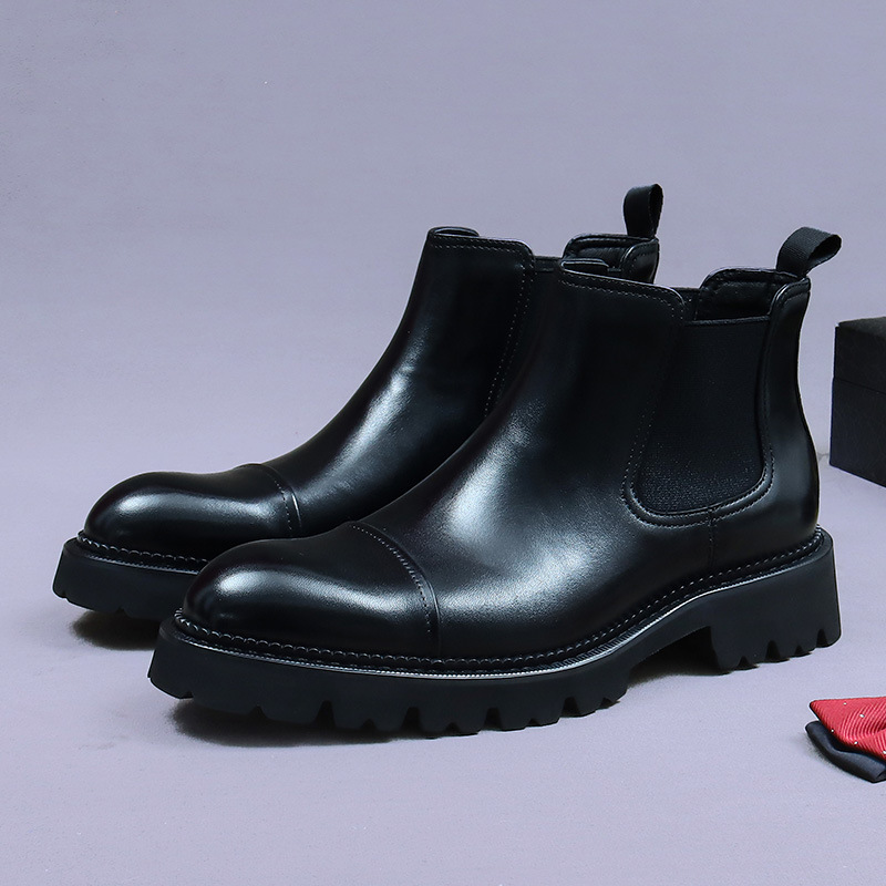 Giày boot nam cổ thấp da bò thật đế dày kiểu công sở — Màu đen, Màu cà phê