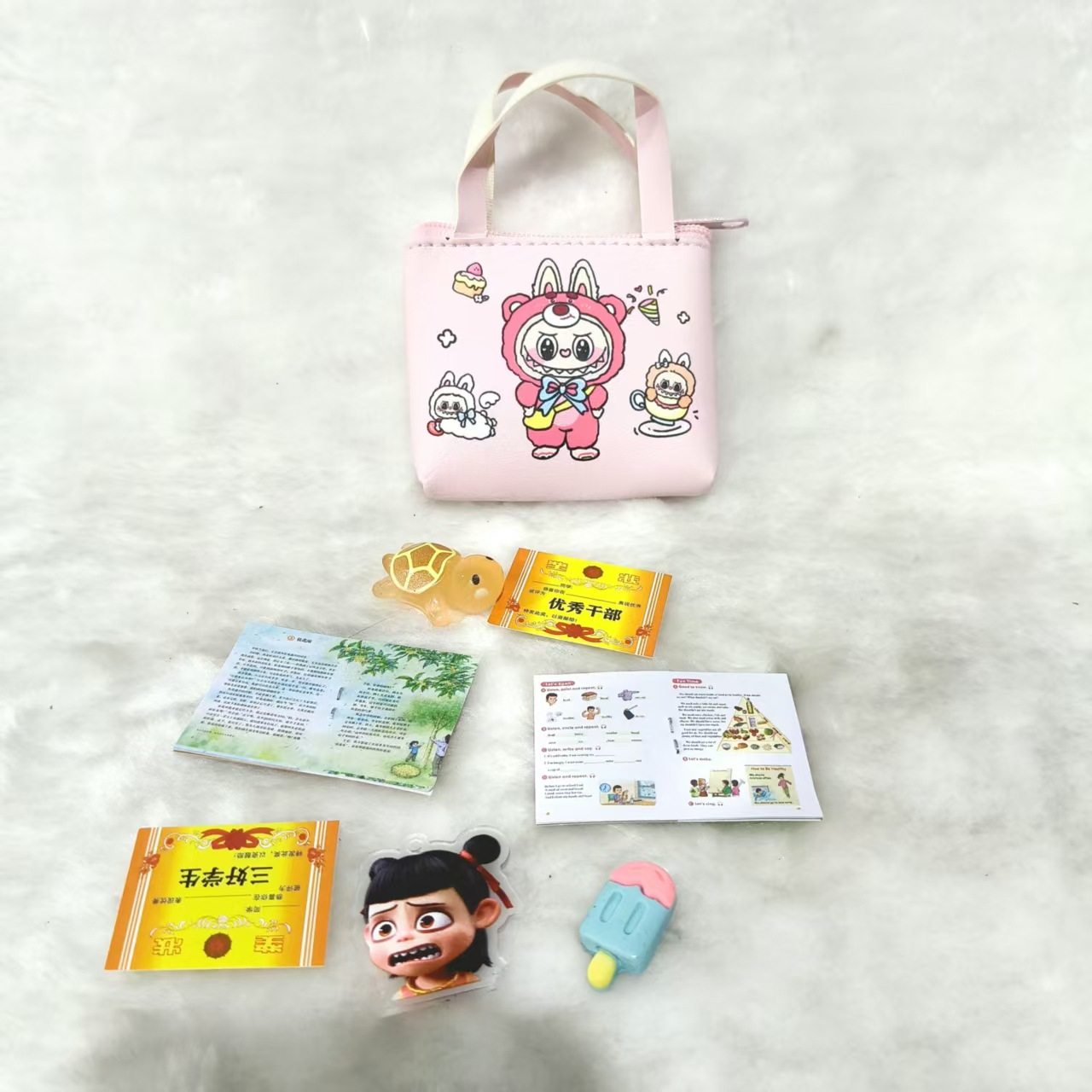 Cross-Border Cartoon Labubu Handbag Stationery Set Mini Handbag Student Men and Women Cute Leather Coin Purse