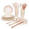 Hot Rose Gold Dot Disposable Degradable Paper Plate Paper Cup Knife, Fork and Spoon Tableware Set Hotel Restaurant Western Food Supplies