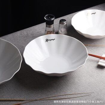 Pure White Lace Bowl Ceramic Bowl Ramen Salad Creative Hotel Restaurant Ceramic Tableware Noodle Bowl High-end Special-shaped Bowl