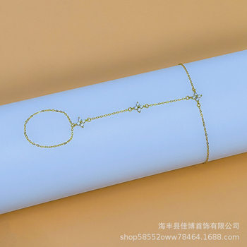 Cross-border AliExpress new s925 sterling silver hand women's ring chain four-leaf flower bracelet stacked wholesale