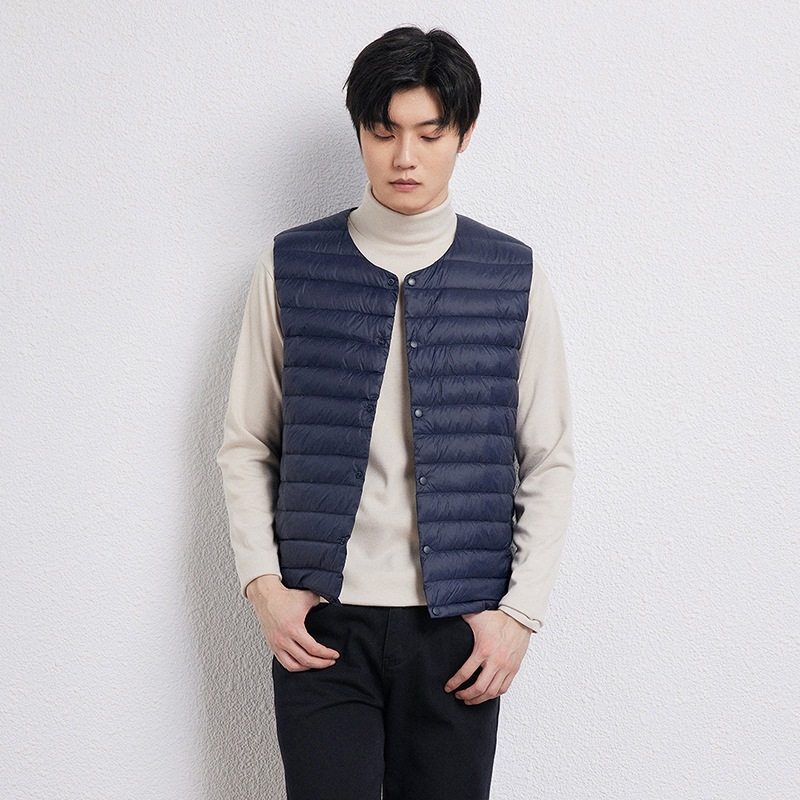 2025 Autumn/Winter New Men's Collarless Lightweight down Vest Gilet Inner Jacket Wholesale Pinghu