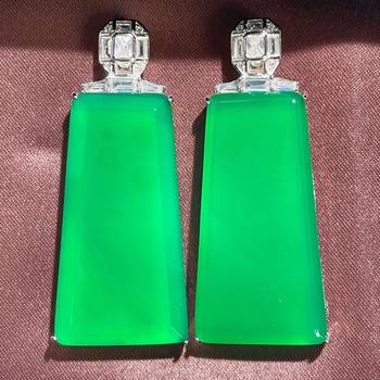 Yincheng S925 Sterling Silver Natural Green Chalcedony Necklace Zircon Geometric Emerald Double-Layer Cut Out Pendant