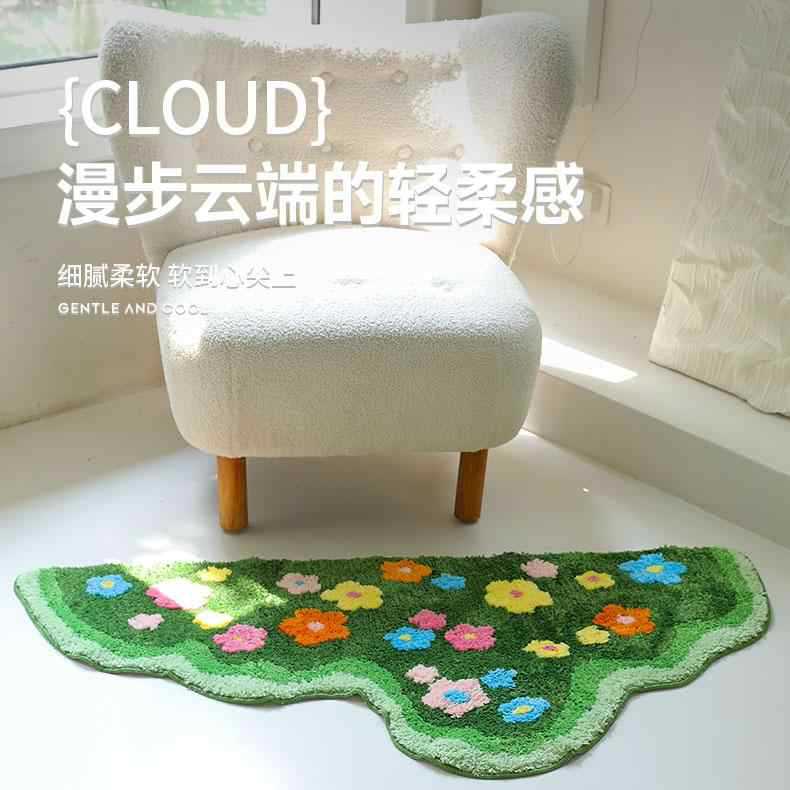 Green Flower Moss Flocking Tufted Living Room Carpet Children's Room Bedroom Grass Bedside Blanket Floor Mat Bay Window Mat