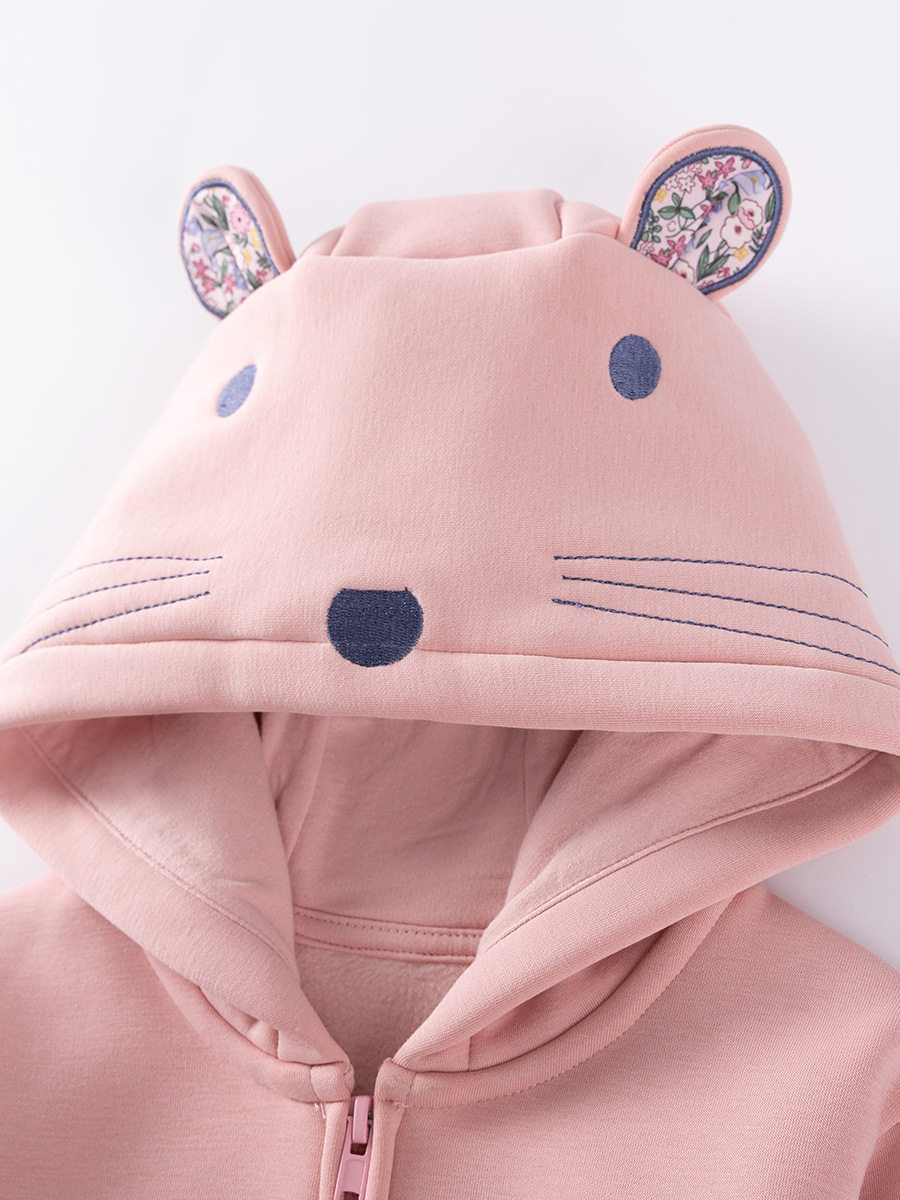 [Style] Kids' Hoodie, Autumn Fleece-lined Solid Color Jacket, Cute Hooded Baby Top