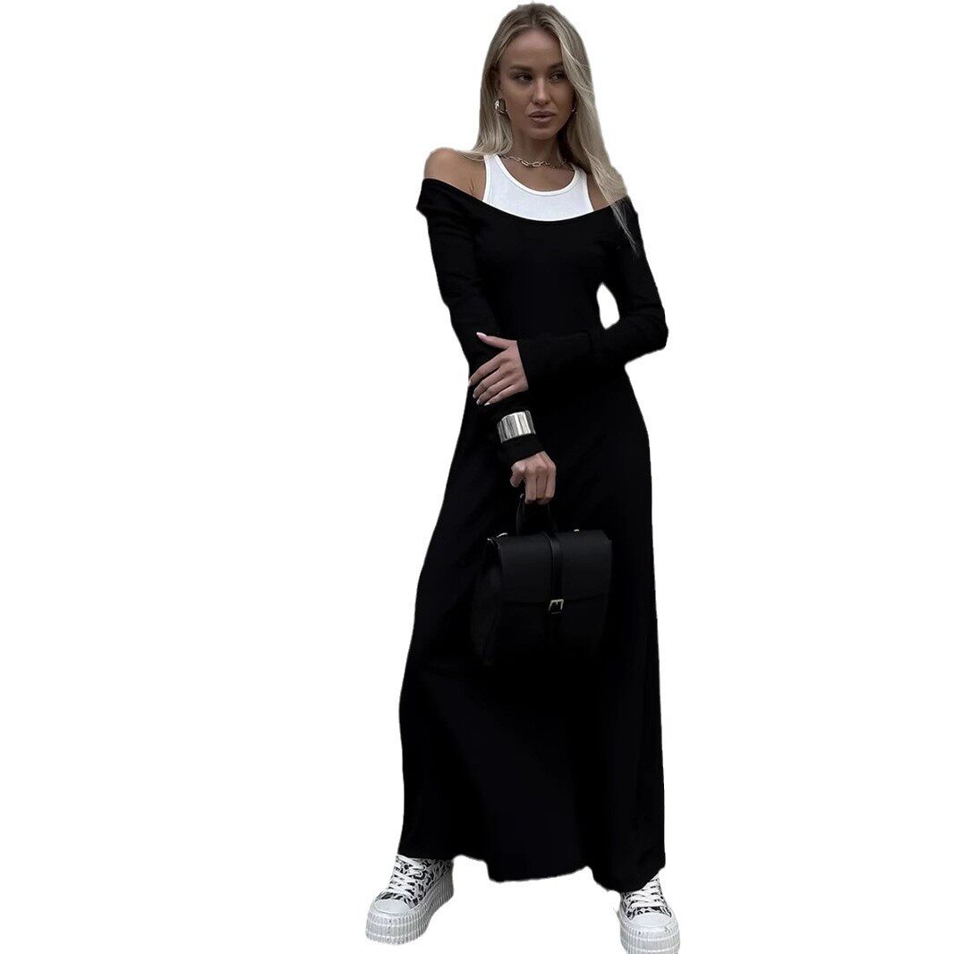 Long Sleeve Color Block Layered Vest Dress Sexy Modal Fabric Elegant Design Perfect for Parties Wholesale Available