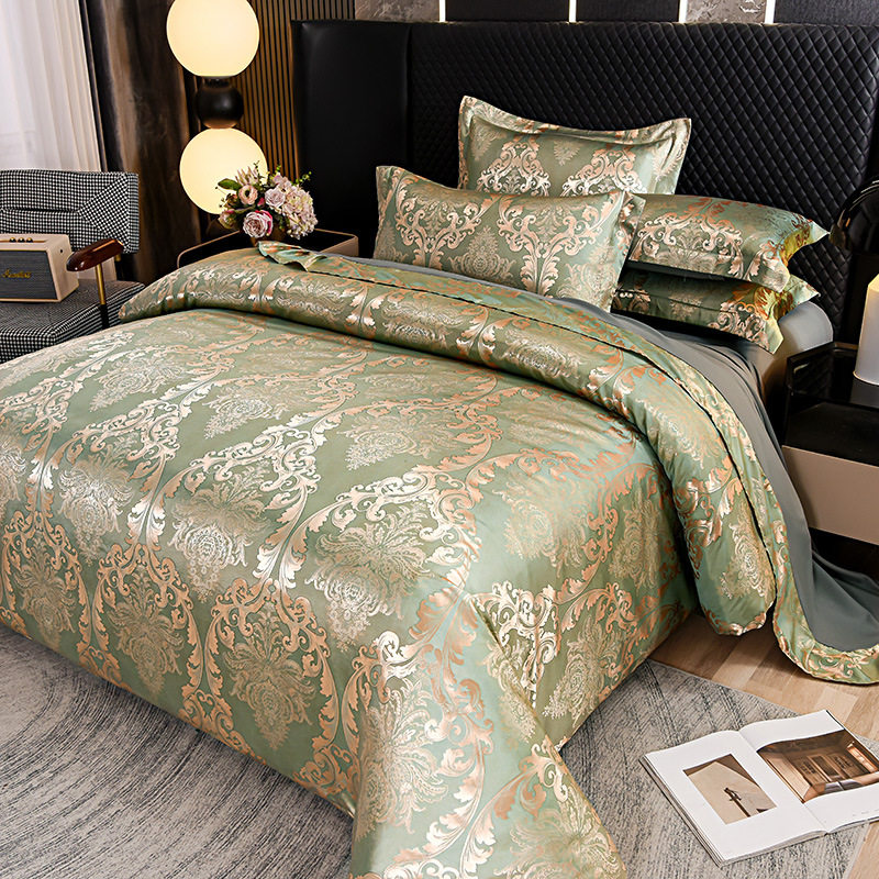 Cross-Border Direct Supply of European Satin Jacquard Four-Piece Set of Four-Season Light Luxury Bedding Supplies Aliexpress Supports Dropshipping