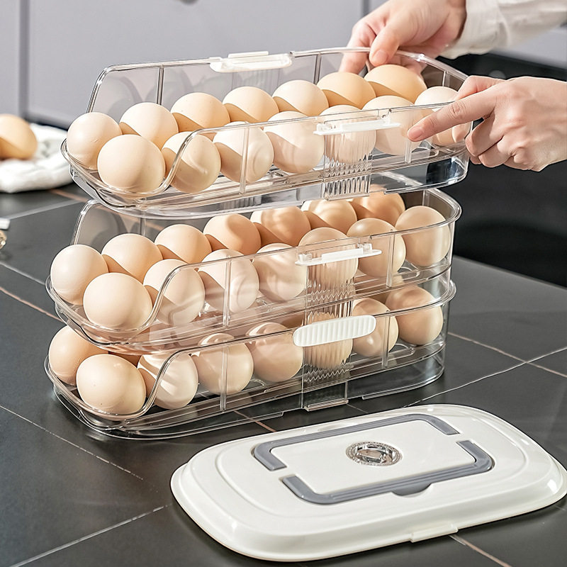 Cross-Border Multi-Layer Automatic Egg Storage Box Can Be Stacked with Large-Capacity Refrigerator Side Door Egg Tray Special Preservation Box