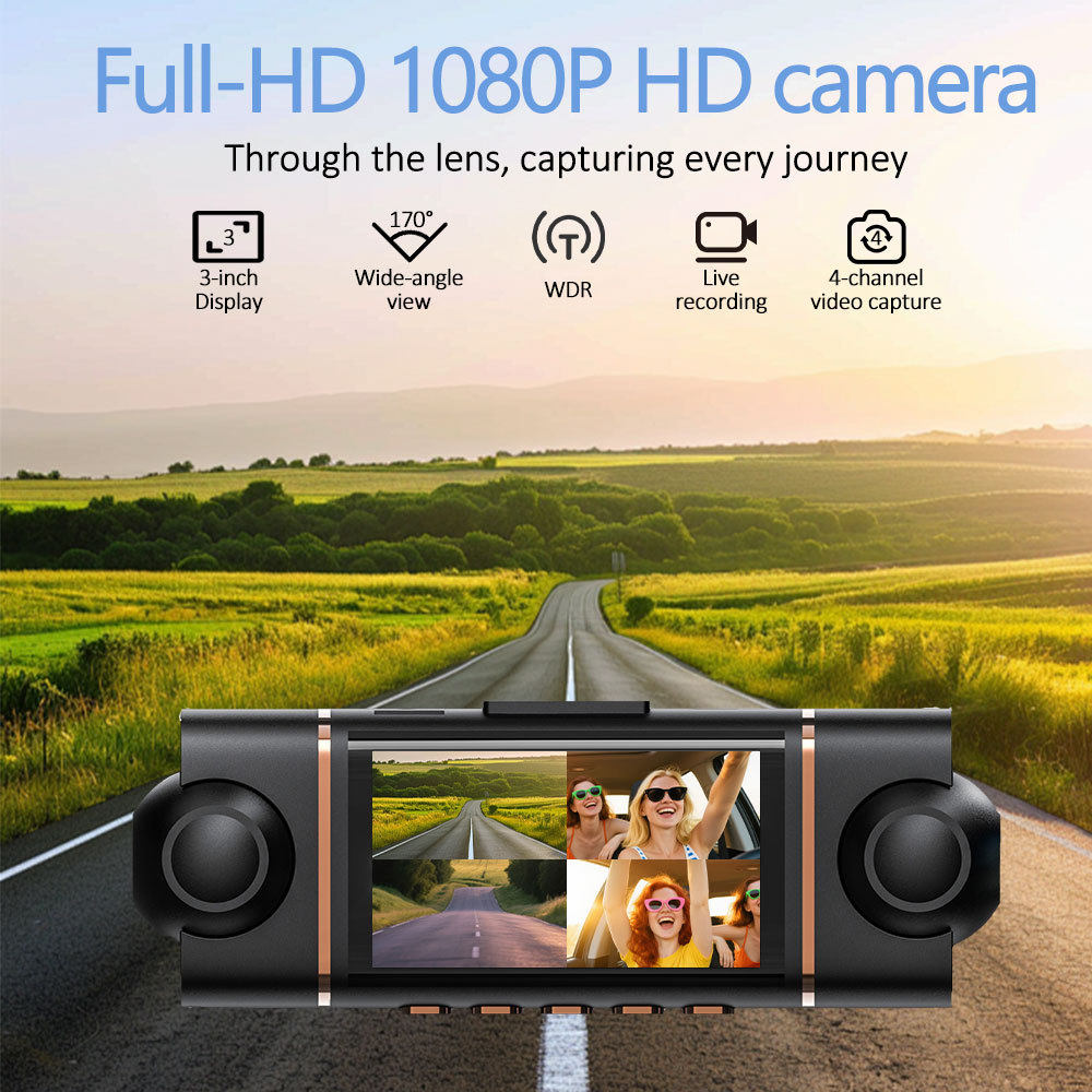 Cross-Border Hot Selling 1080P Four-Lens Driving Recorder, Four-Way Simultaneous Display and Recording, Wifi Infrared Night Vision Ultra-Thin Model