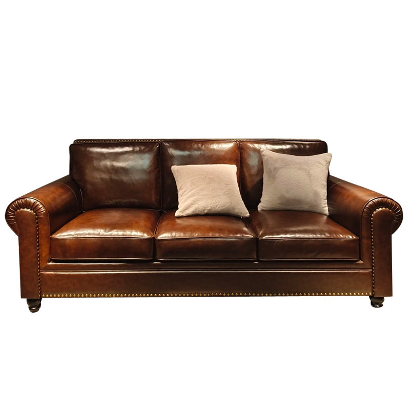 大巴顿美式沙发真皮复古意大利头层牛皮客厅2025新款棕色家具组合