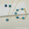 Bright blue double-sided mother-of-pearl three-piece set
