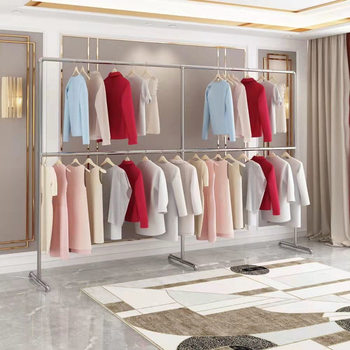 Clothes Drying Rack Galvanized Steel Pipe Clothes Drying Rack Upper and Lower Double-Layer Floor-Standing Rack Single-Pole Clothes Drying Rack Indoor Balcony Clothes Hanging Rack