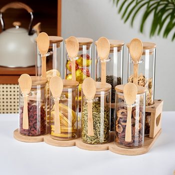 seasoning jar combination suit glass sealed jar scented tea jar tea packaging storage jar round moisture-proof jar with spoon