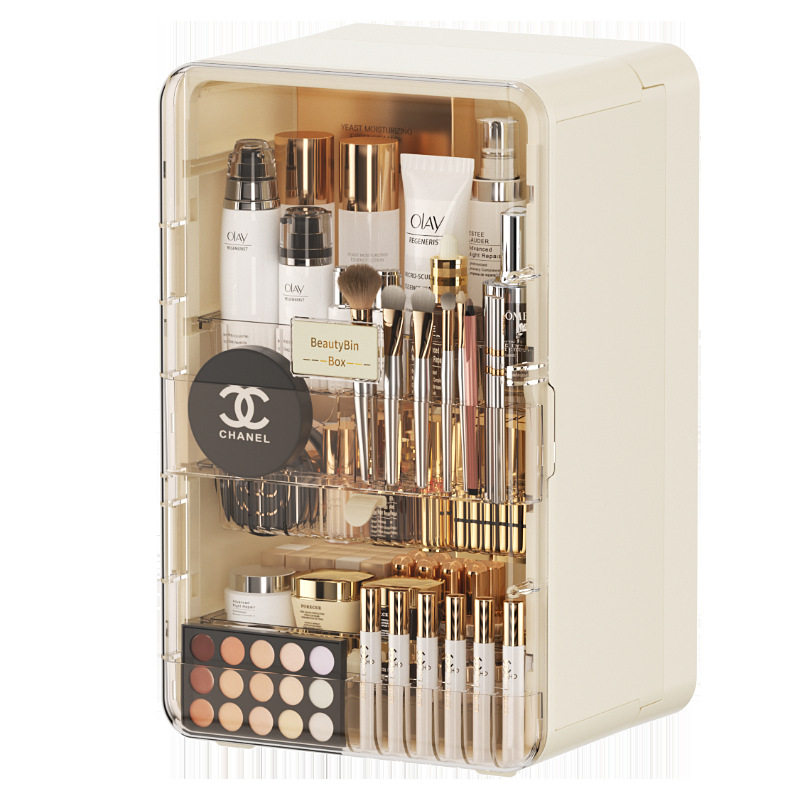 Cosmetic Storage Box Advanced Sense Large Capacity Foldable Desktop Dust-proof Skin Care Storage Rack Dressing Table Cosmetic Cabinet