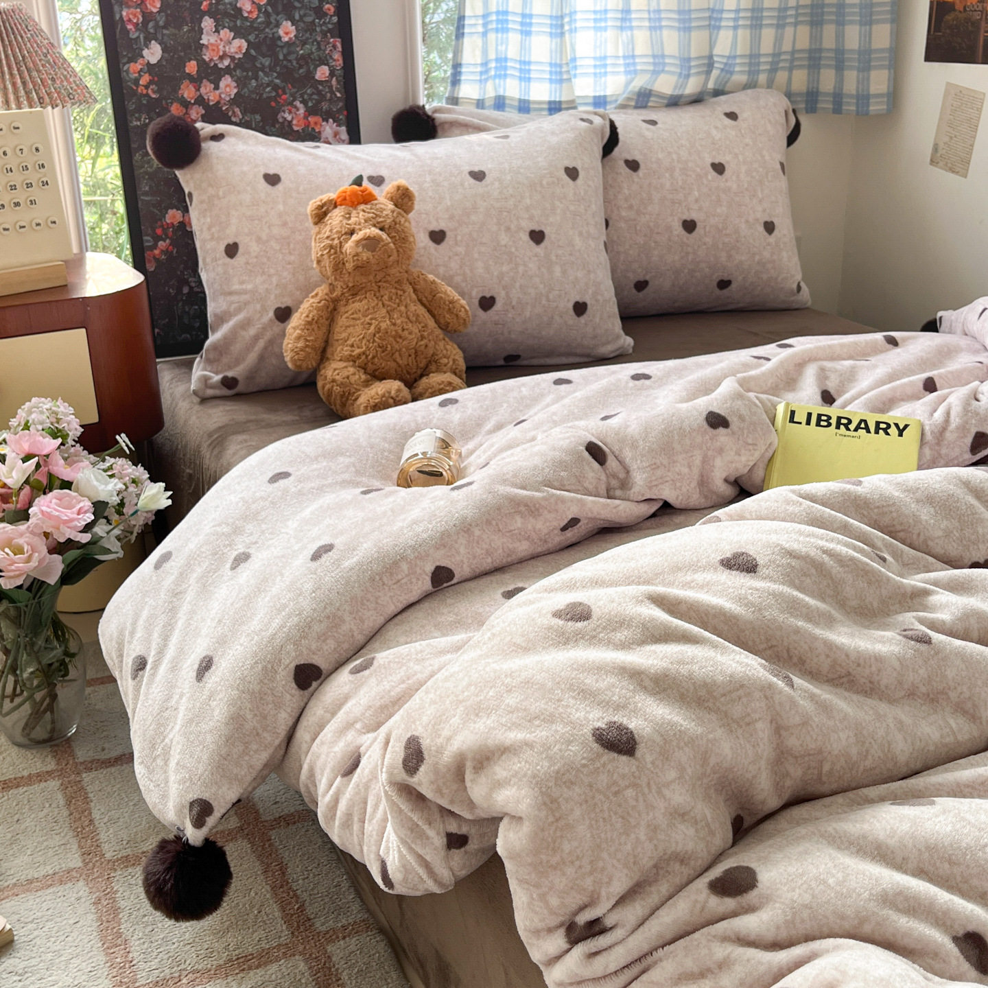 Trendy Fluffy Ball Ins Style Fresh Milk Velvet Three-Piece Four-Piece Duvet Cover Pillowcase Student Dormitory Set