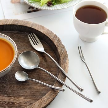 Vintage Spoon Fork Set 304 Stainless Steel Cutlery Set Ins Steak Knife Dessert Fruit Fork Wedding Retro Style