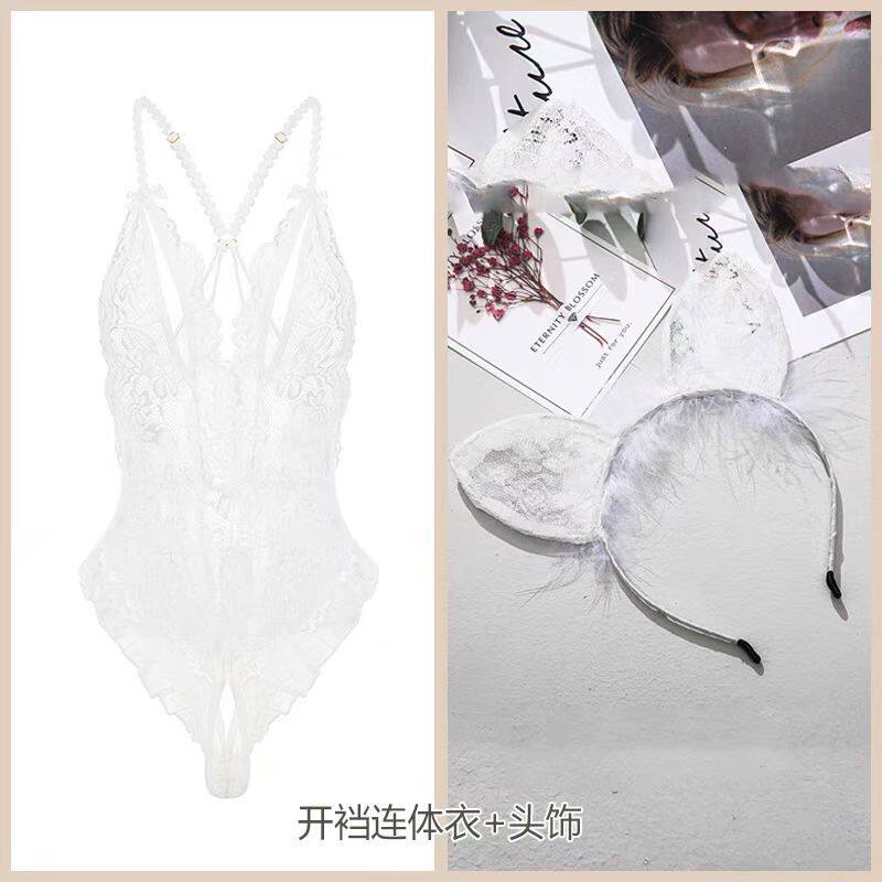 浪漫紫-情趣内衣性感蕾丝镂空连体衣女开裆激情免脱套装睡衣诱惑