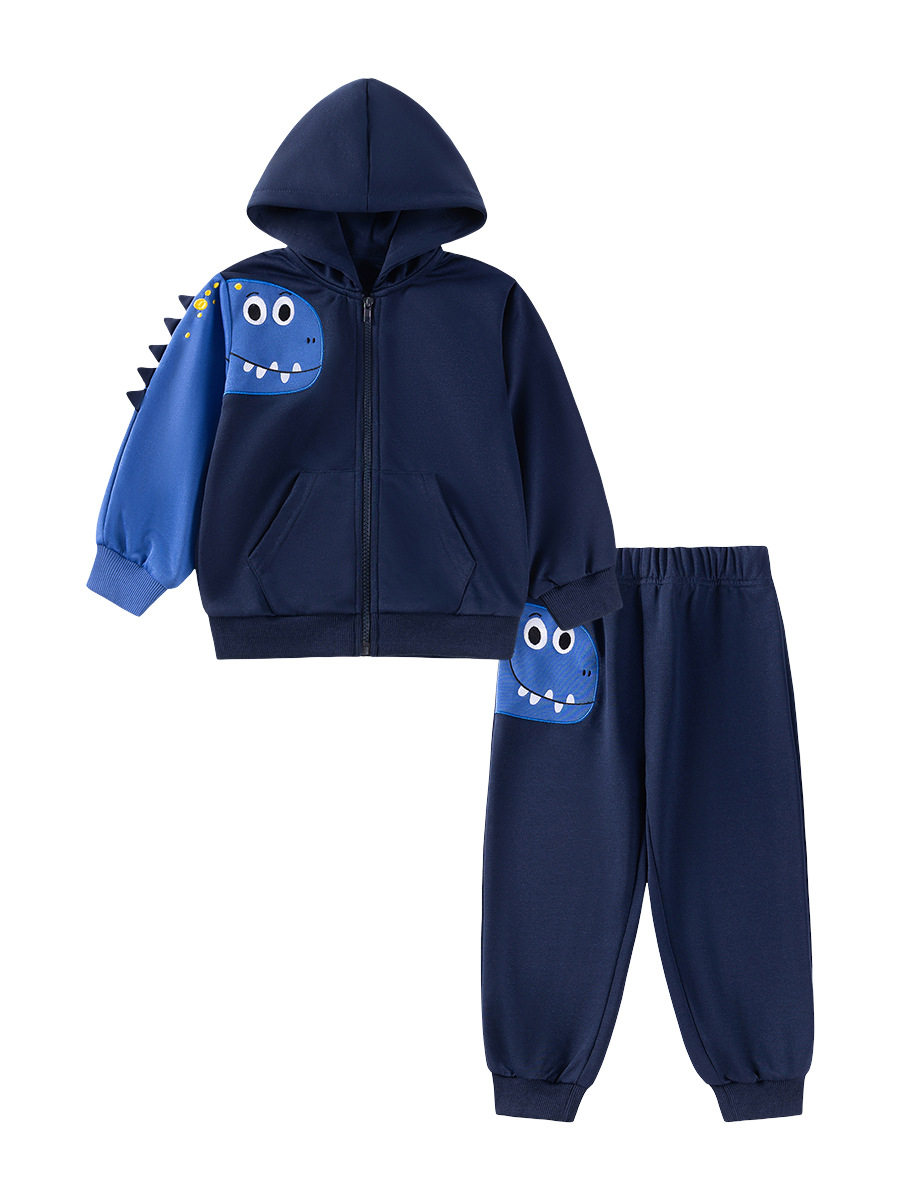 Vendita all'ingrosso set ragazzi, set bambini con cappuccio autunno, set felpa manica lunga cartone animato stile