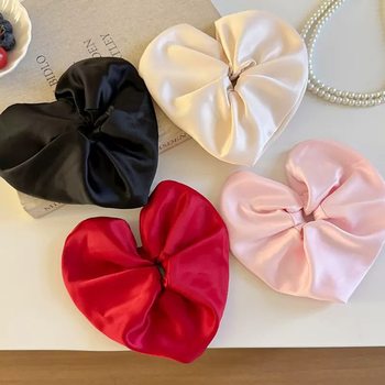 French-Style Heart Satin Scrunchie for Women, High Elasticity Bun Hair Tie, Elegant Ponytail Elastic Hair Accessory