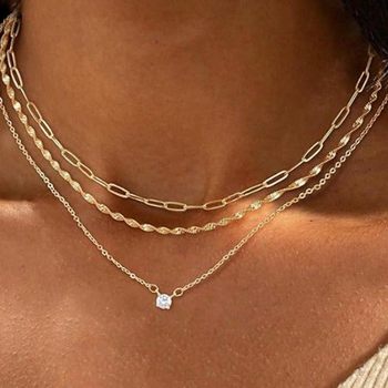 European and American cross-border jewelry fashion blade chain diamond zircon necklace multi-layer versatile cross chain clavicle chain necklace