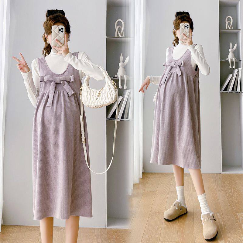 Maternity Autumn and Winter Dress 2023 New Velvet Thickeneded Suit Fashionable Autumn and Winter Vest Dress