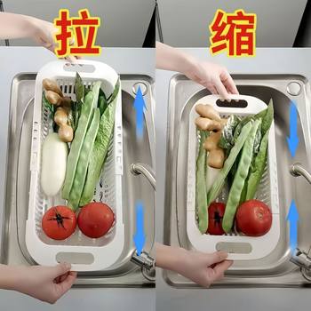 Cross-border Retractable Draining Basket Draining Vegetable and Fruit Basket Household Kitchen Creative Sink Draining Rack Finishing Storage Basket