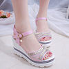 Sandals Women's 2025 Summer New Sandals Women's Wedge Rhinestone Fashion One-Word Buckle Fish Mouth Women's Shoes