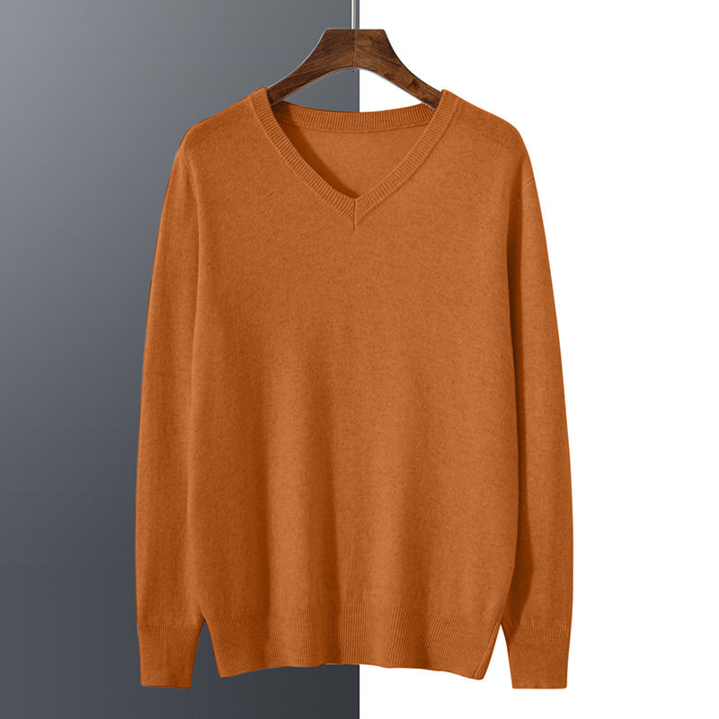 新款秋冬男士圆领针织宽松毛衣打底衫V领套头羊毛衫纯色大码毛衣