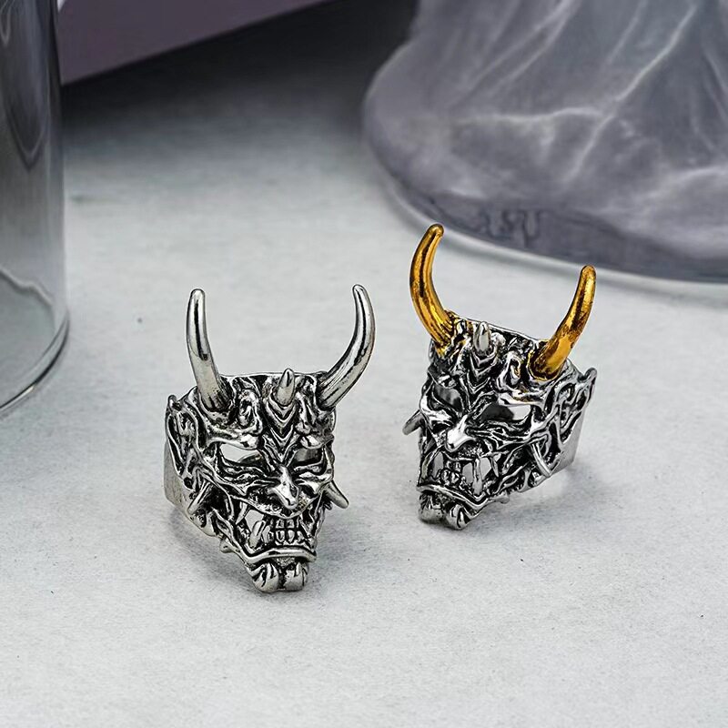 New Arrival European and American Alloy Mask Prajna Ring Skull Two-color Ring Finger Ring Manufacturers Wholesale