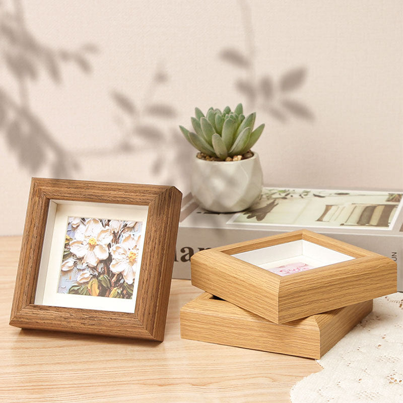 Hollow Photo Frame Oil Pastel Mini Square Small Photo Frame Wooden Frame DIY Empty Frame Kidsren's Works Mounting Watercolor Painting