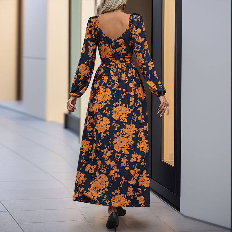 Elegant Vintage Floral Print V Neck Split Maxi Dress New Arrival Perfect for Vacation and Special Occasions Wholesale